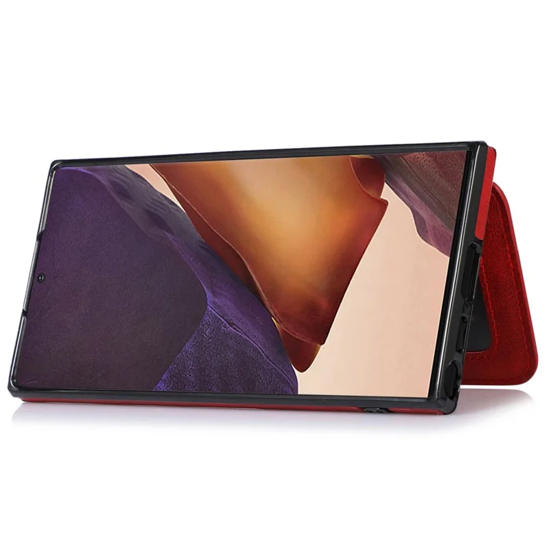 For Samsung Galaxy S24 Ultra Case Card Holder Kickstand PU Leather+TPU Phone Cover - Red