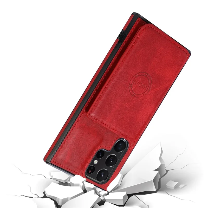 For Samsung Galaxy S24 Ultra Case Card Holder Kickstand PU Leather+TPU Phone Cover - Red