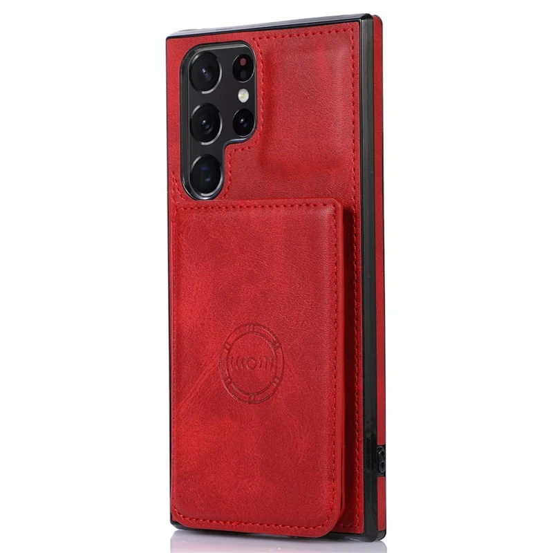 For Samsung Galaxy S24 Ultra Case Card Holder Kickstand PU Leather+TPU Phone Cover - Red