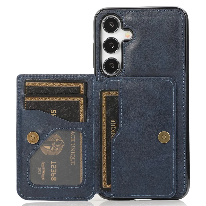 For Samsung Galaxy S25+ / S24+ Cell Phone Case with Card Holder Kickstand PU Leather+TPU Cover - Blue