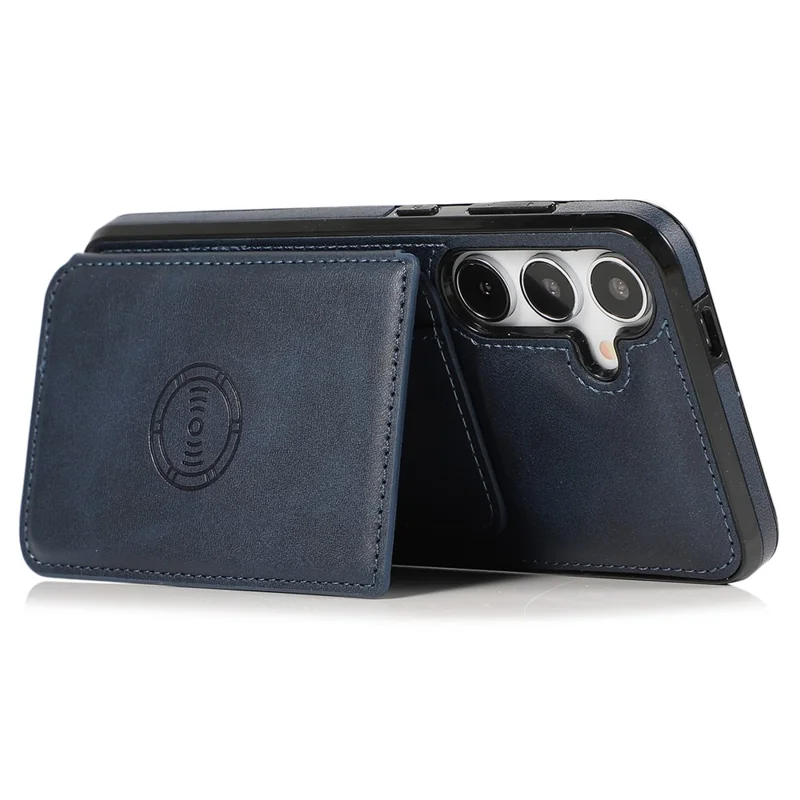 For Samsung Galaxy S25+ / S24+ Cell Phone Case with Card Holder Kickstand PU Leather+TPU Cover - Blue