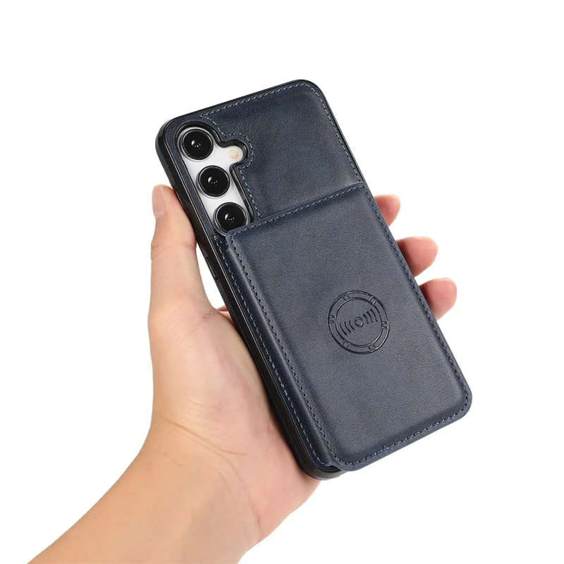 For Samsung Galaxy S25+ / S24+ Cell Phone Case with Card Holder Kickstand PU Leather+TPU Cover - Blue