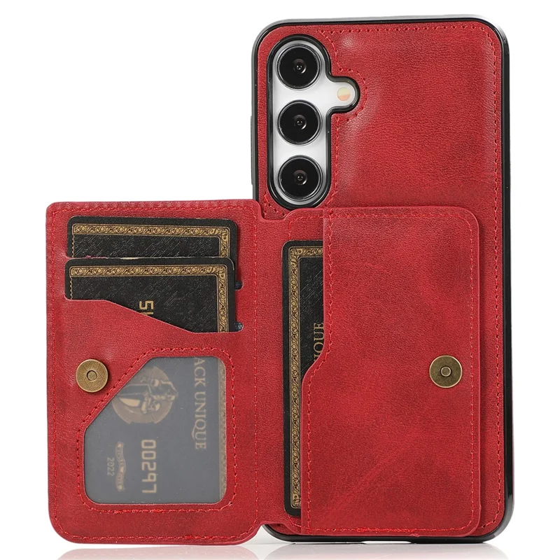 For Samsung Galaxy S25+ / S24+ Cell Phone Case with Card Holder Kickstand PU Leather+TPU Cover - Red
