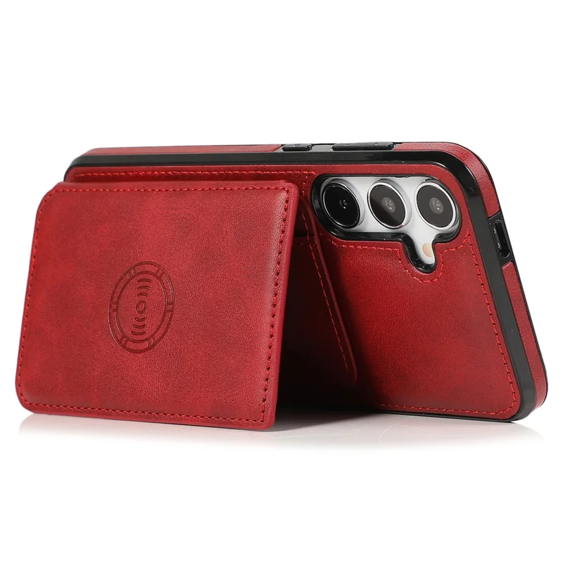 For Samsung Galaxy S25+ / S24+ Cell Phone Case with Card Holder Kickstand PU Leather+TPU Cover - Red