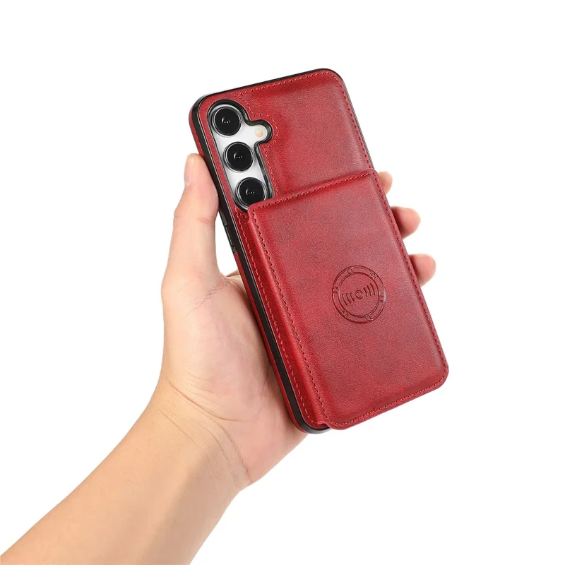 For Samsung Galaxy S25+ / S24+ Cell Phone Case with Card Holder Kickstand PU Leather+TPU Cover - Red