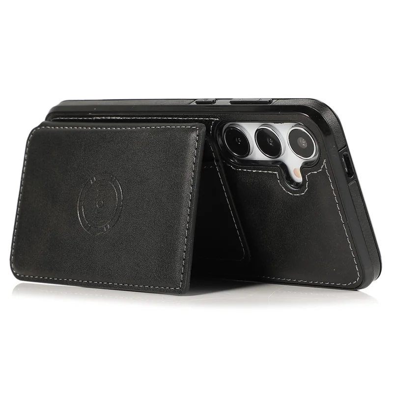 Für Samsung Galaxy S24 Handyhülle mit Kartenfach PU-Leder + TPU Ständer-Hülle - Schwarz