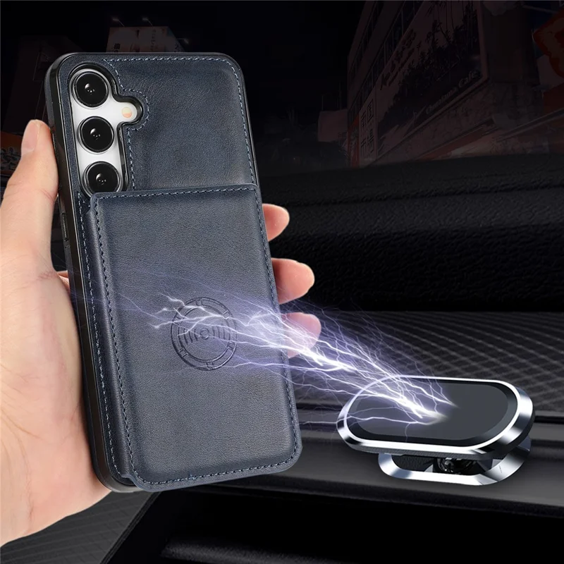 For Samsung Galaxy S25 / S24 Cell Phone Case with Card Holder PU Leather+TPU Kickstand Cover - Blue