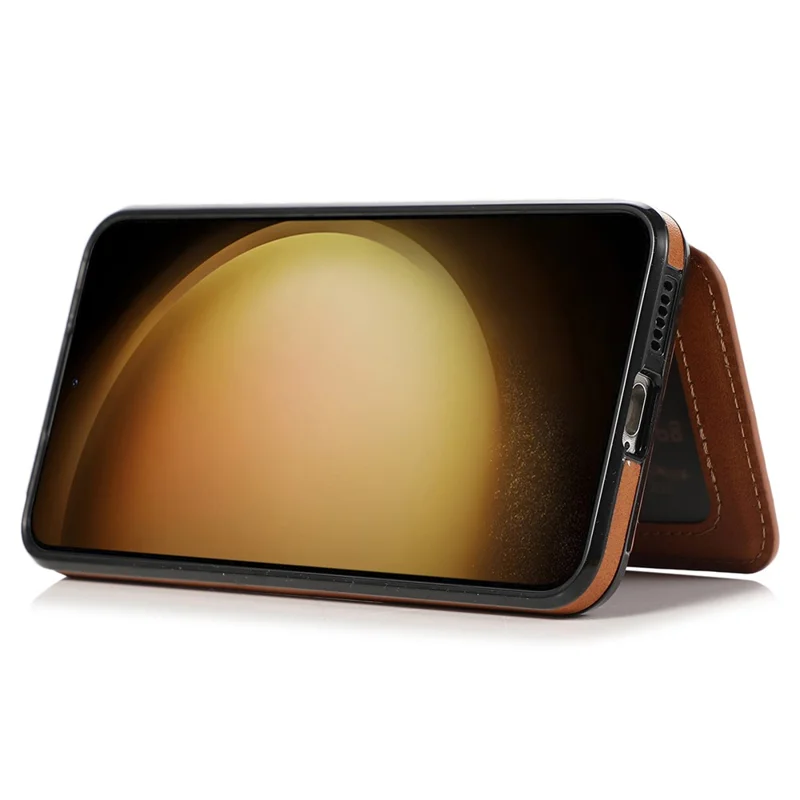 For Samsung Galaxy S25 / S24 Cell Phone Case with Card Holder PU Leather+TPU Kickstand Cover - Brown