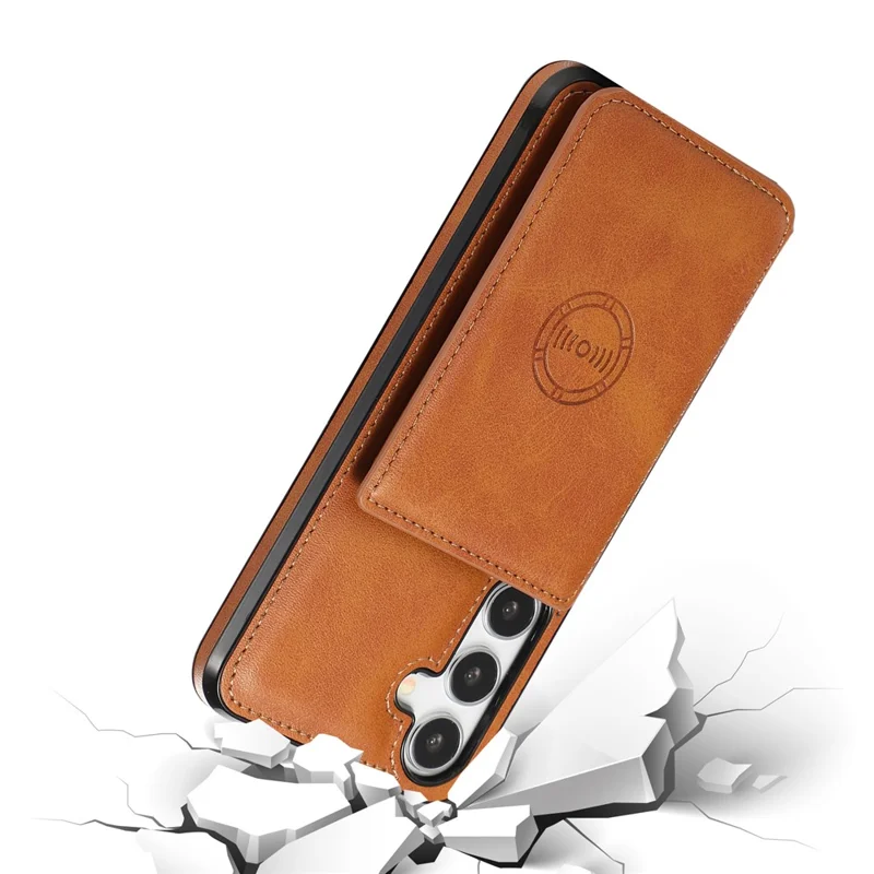 For Samsung Galaxy S25 / S24 Cell Phone Case with Card Holder PU Leather+TPU Kickstand Cover - Brown