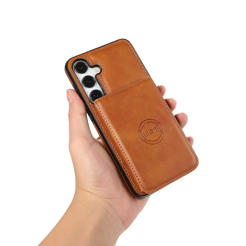 For Samsung Galaxy S25 / S24 Cell Phone Case with Card Holder PU Leather+TPU Kickstand Cover - Brown