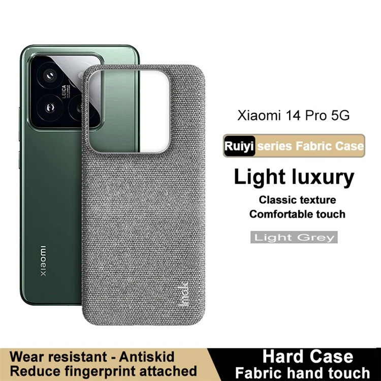 IMAK Серия Ruiyi для Xiaomi 14 Pro Чехол PU Leather Coated PC Cloth Texture Phone Cover - Light Grey