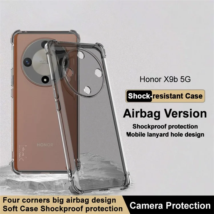 IMAK Для Honor X9b 5G / Magic6 Lite 5G Чехол для телефона Устойчивый к царапинам Подушка безопасности в углах TPU Обложка - Прозрачный черный