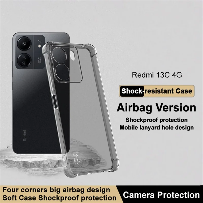 IMAK per Xiaomi Redmi 13C / Poco C65 4G Case Airbag Protezione Telefono Copertura TPU - Nero Trasparente