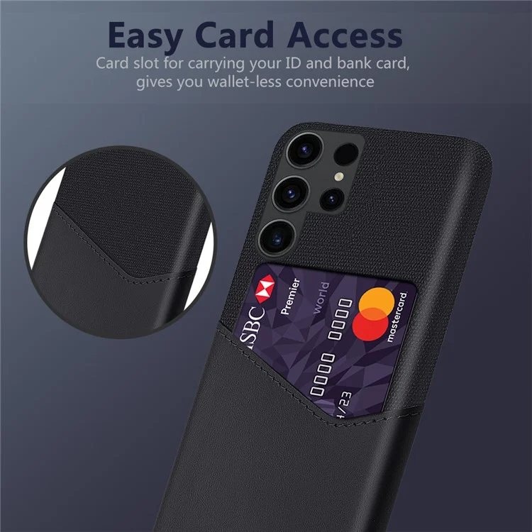 Para Samsung Galaxy S24 Ultra Cloth Texture Phone Case Shockproof PU+PC Phone Cover - Preto