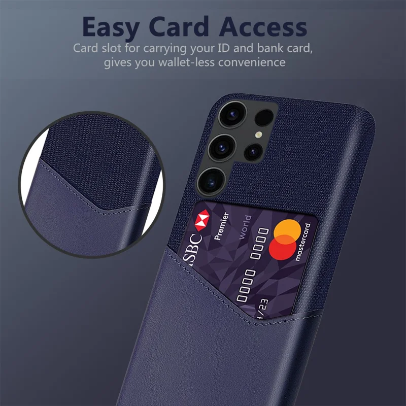 For Samsung Galaxy S24 Ultra Cloth Texture Phone Case Shockproof PU+PC Phone Cover - Blue