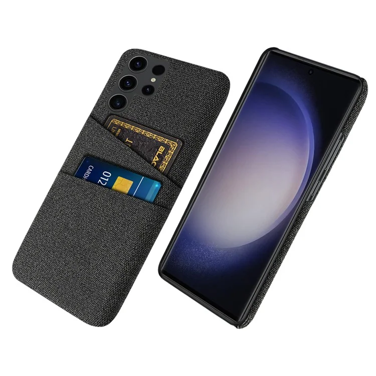 Для Samsung Galaxy S24 Ultra PC+Cloth Cover Shockproof Phone Case с двумя слотами для карт - Черный