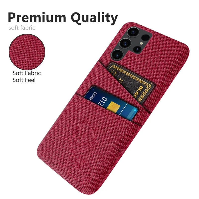 For Samsung Galaxy S24 Ultra PC+Cloth Cover Shockproof Phone Case with Dual Card Slots - Red