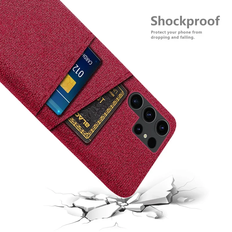 For Samsung Galaxy S24 Ultra PC+Cloth Cover Shockproof Phone Case with Dual Card Slots - Red