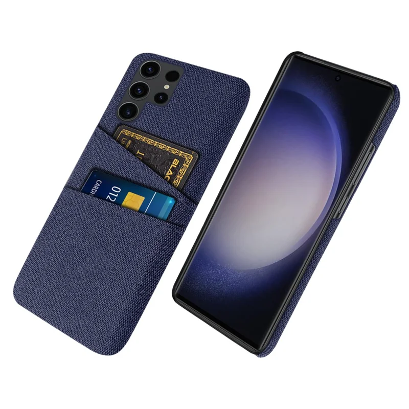 For Samsung Galaxy S24 Ultra PC+Cloth Cover Shockproof Phone Case with Dual Card Slots - Blue