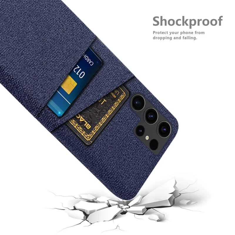 For Samsung Galaxy S24 Ultra PC+Cloth Cover Shockproof Phone Case with Dual Card Slots - Blue