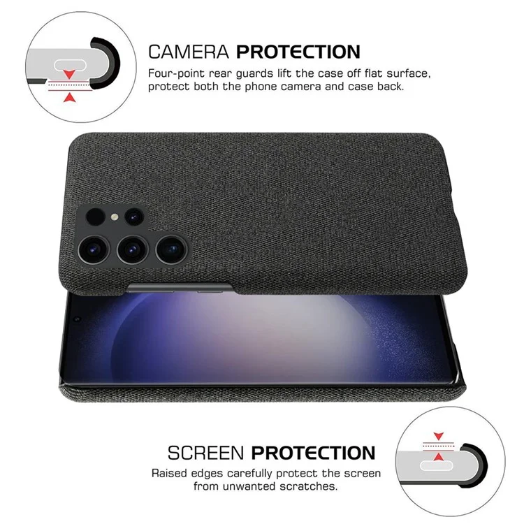 Чехол для телефона для Samsung Galaxy S24 Ultra Case Защита от пыли Ткань + PC Корпус телефона - Черный