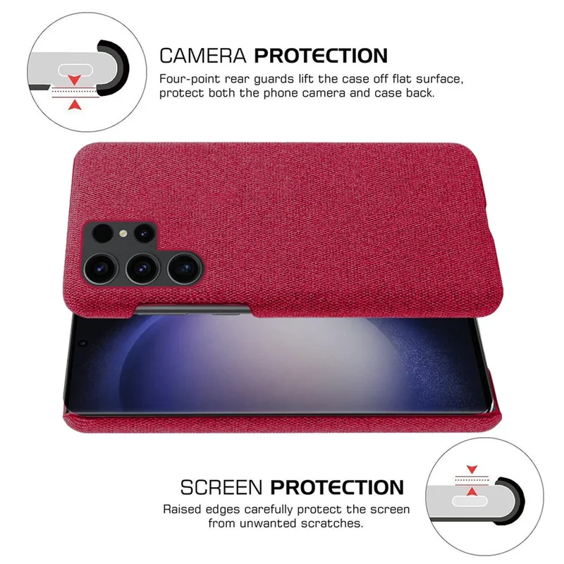 Phone Cover for Samsung Galaxy S24 Ultra Case Dustproof Cloth+PC Phone Shell - Red