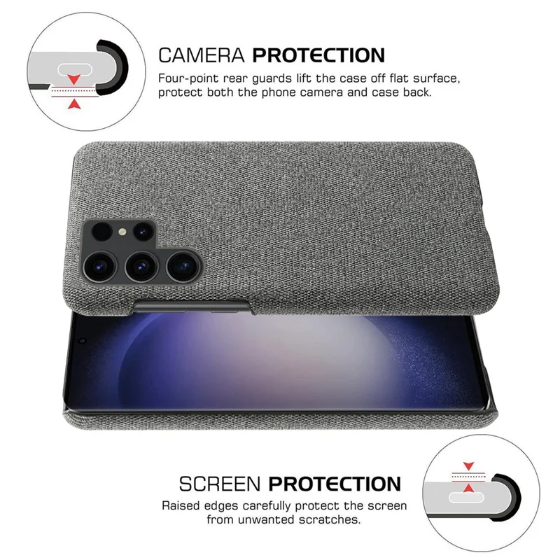 Phone Cover for Samsung Galaxy S24 Ultra Case Dustproof Cloth+PC Phone Shell - Grey