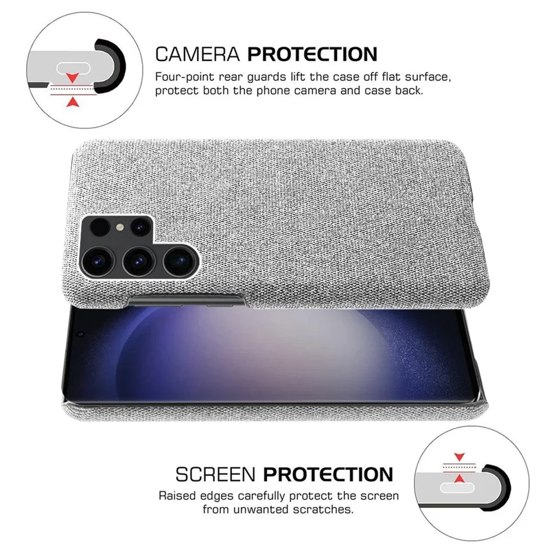 Phone Cover for Samsung Galaxy S24 Ultra Case Dustproof Cloth+PC Phone Shell - Light Grey
