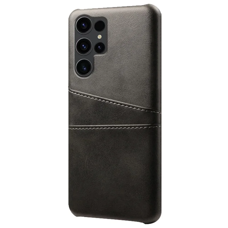 For Samsung Galaxy S24 Ultra Phone Back Protector PU+Hard PC Case with Dual Card Slots - Black