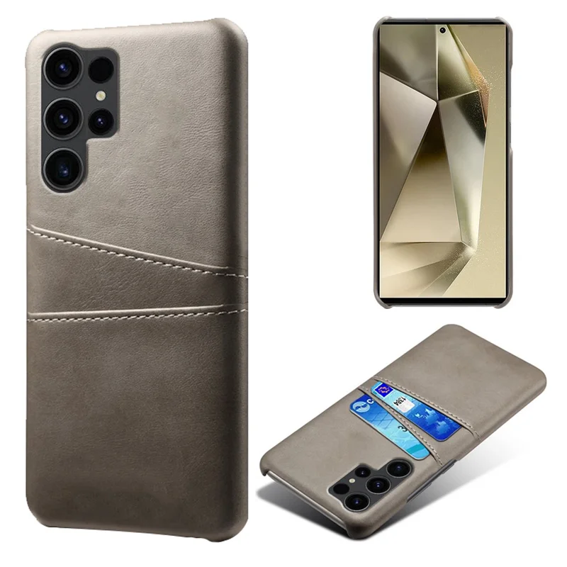 For Samsung Galaxy S24 Ultra Phone Back Protector PU+Hard PC Case with Dual Card Slots - Grey