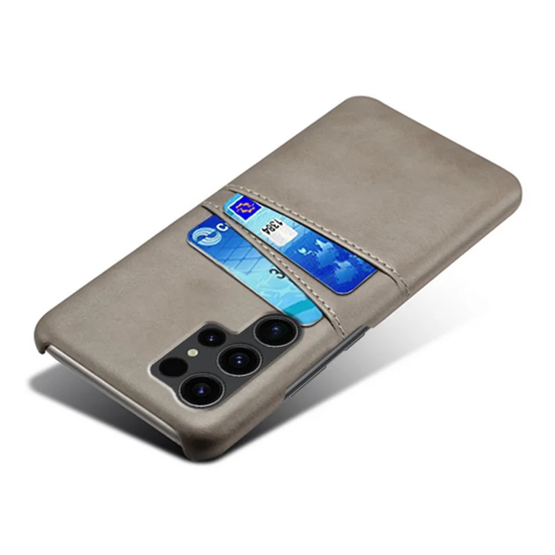 For Samsung Galaxy S24 Ultra Phone Back Protector PU+Hard PC Case with Dual Card Slots - Grey