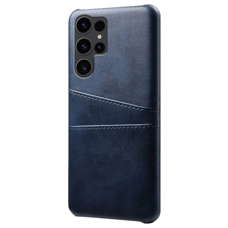 For Samsung Galaxy S24 Ultra Phone Back Protector PU+Hard PC Case with Dual Card Slots - Blue