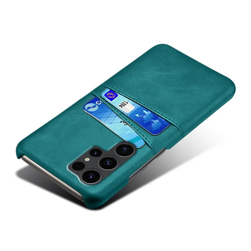 Til Samsung Galaxy S24 Ultra Telefon Bagbeskytter PU+Hård PC Case med Dobbelt Kortlomme - Grøn