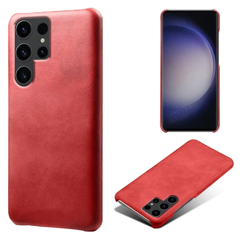 For Samsung Galaxy S24 Ultra Phone Case PU Leather + PC Cover Calf Texture Phone Shell - Red