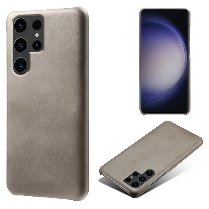 For Samsung Galaxy S24 Ultra Phone Case PU Leather + PC Cover Calf Texture Phone Shell - Grey