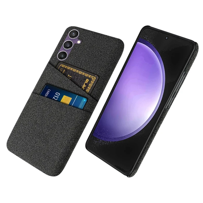 Para Samsung Galaxy S24 Case Anti-Scratch Phone Cover PC+Cloth Shell with 2 Card Slots - Preto