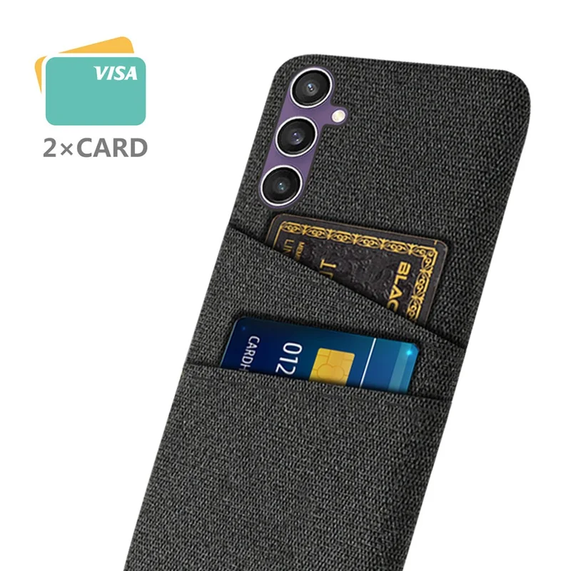 Para Samsung Galaxy S24 Case Anti-Scratch Phone Cover PC+Cloth Shell with 2 Card Slots - Preto