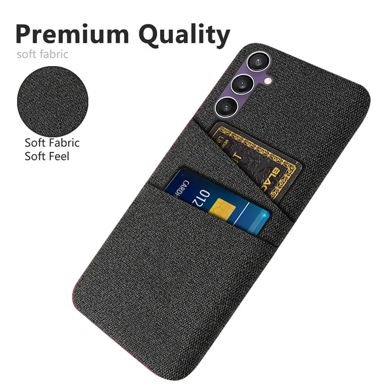 Para Samsung Galaxy S24 Case Anti-Scratch Phone Cover PC+Cloth Shell with 2 Card Slots - Preto