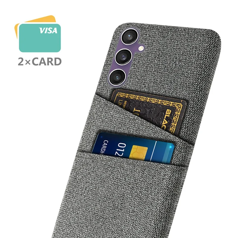 Para Samsung Galaxy S24 Carcasa Antirasguños Funda de Teléfono PC+Tela con 2 Ranuras para Tarjetas - Gris