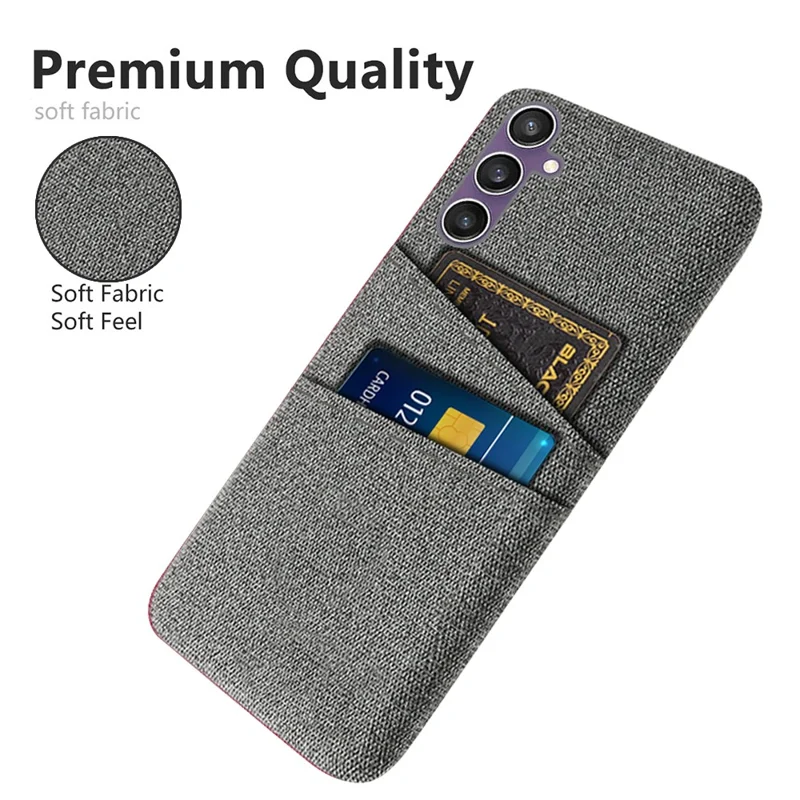 Para Samsung Galaxy S24 Carcasa Antirasguños Funda de Teléfono PC+Tela con 2 Ranuras para Tarjetas - Gris