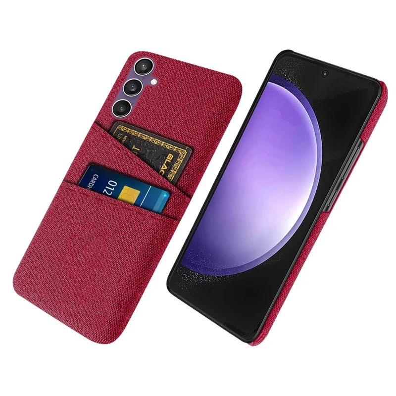 For Samsung Galaxy S24+ Cover Slim-Fit PC+Cloth Phone Case with Dual Card Slots - Red