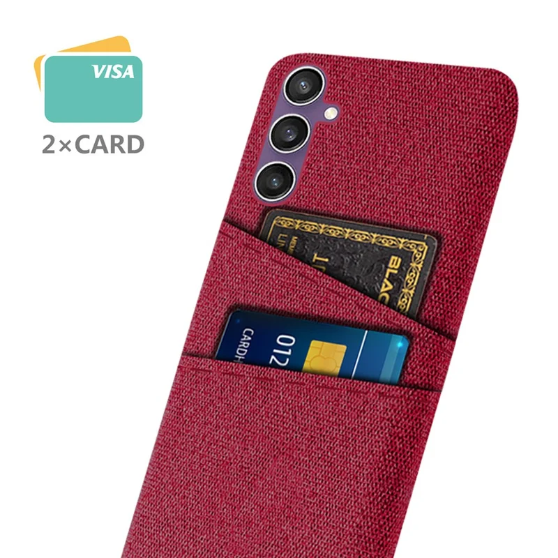 For Samsung Galaxy S24+ Cover Slim-Fit PC+Cloth Phone Case with Dual Card Slots - Red