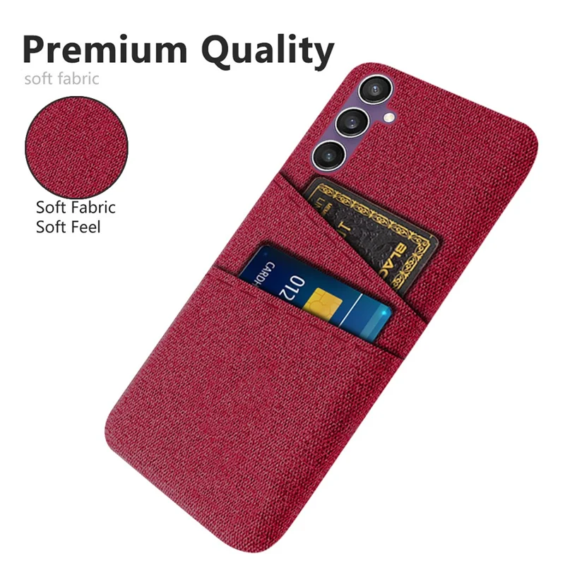 For Samsung Galaxy S24+ Cover Slim-Fit PC+Cloth Phone Case with Dual Card Slots - Red