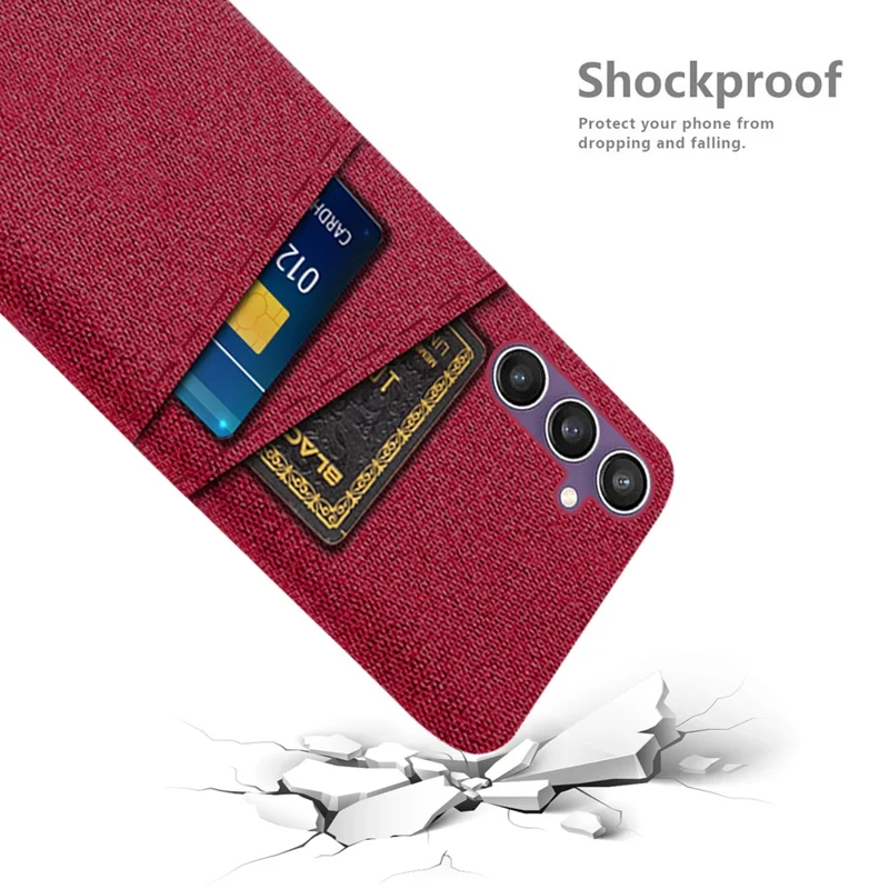 For Samsung Galaxy S24+ Cover Slim-Fit PC+Cloth Phone Case with Dual Card Slots - Red