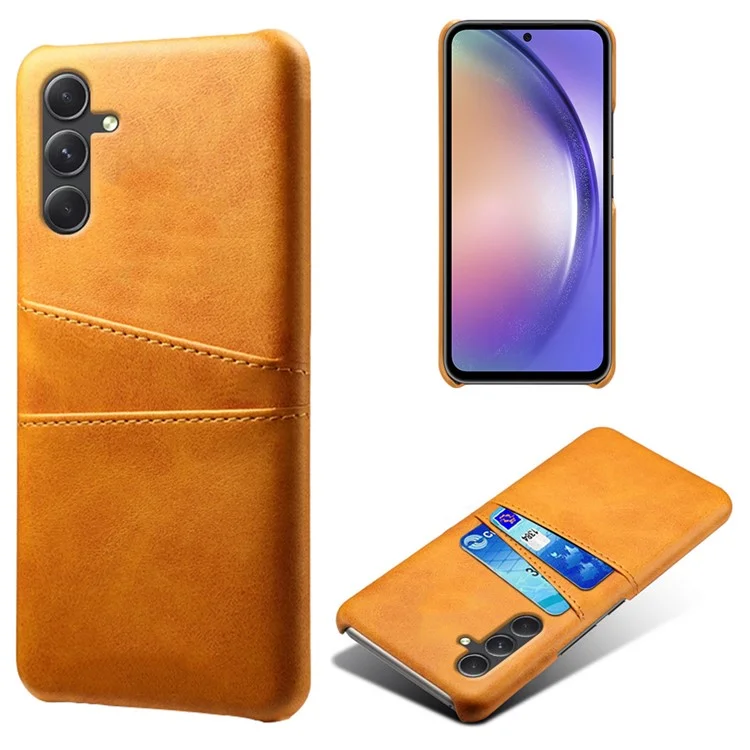 For Samsung Galaxy S24 Case PU+Hard PC Phone Protector with Dual Card Slots - Orange