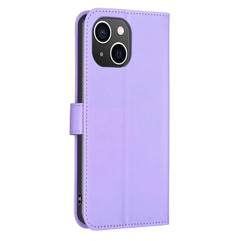 For iPhone 15 Leather Phone Case Clover Imprinted Magnetic Flip Cover - Purple