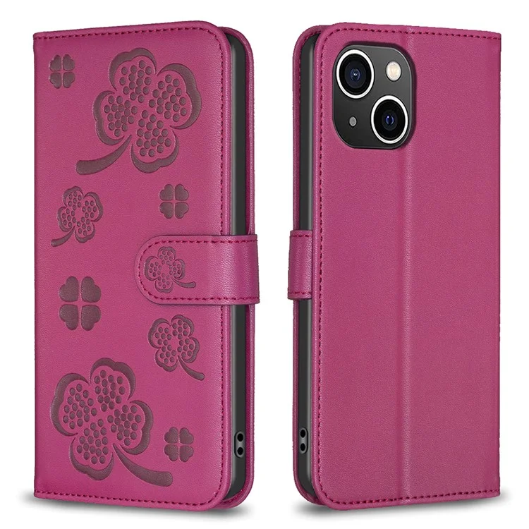Per iPhone 15 Custodia in pelle Custodia magnetica con cerniera a copertura floreale - Rosa