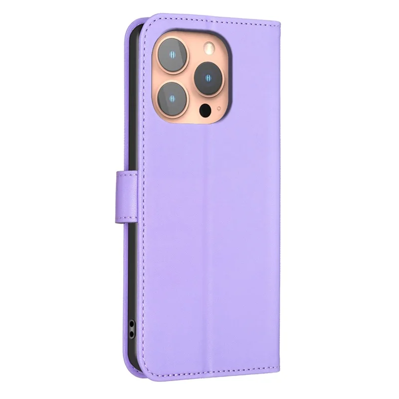 For iPhone 15 Pro PU Leather Cover Clover Imprinted Full Body Protective Phone Case - Purple