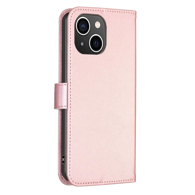For iPhone 14 Plus / 15 Plus Wallet Case Clover Imprinted PU Leather Phone Cover - Pink