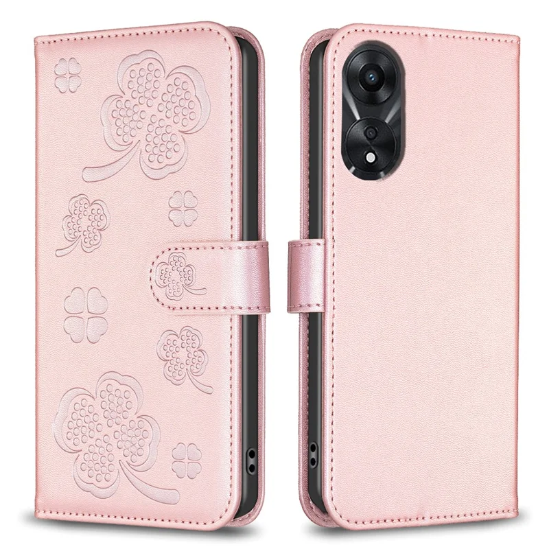 For Oppo A78 5G Leather Case Stand Function Clover Pattern Wallet Phone Cover - Pink
